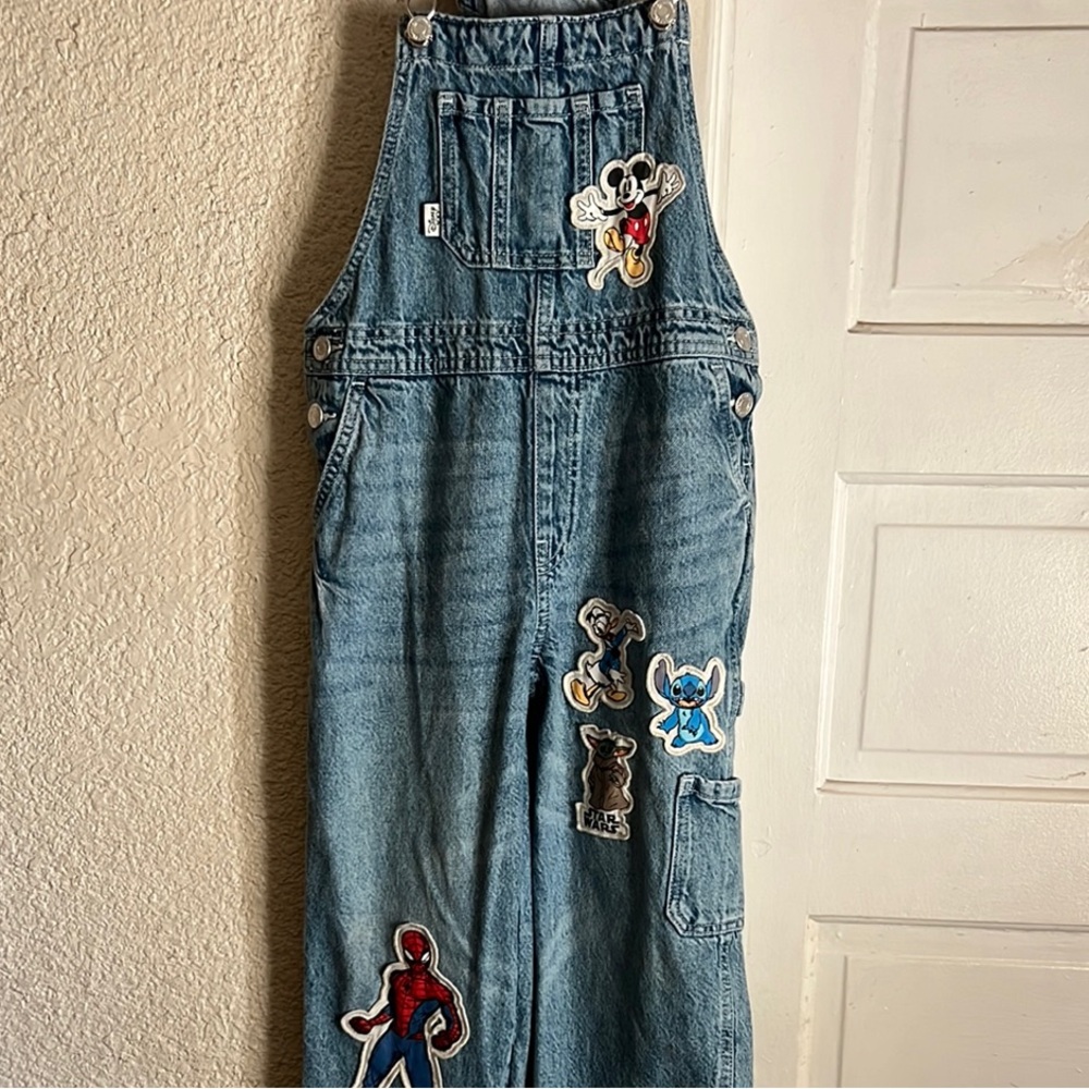 H&M Vintage Denim Overalls Disney Cartoon Patches